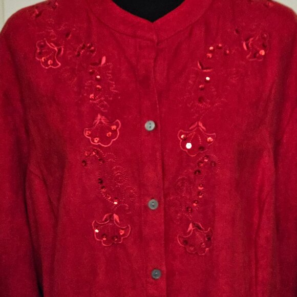 NEW RED Bling Top w Sequence n Embroidery Plus Size 3X - Picture 5 of 10
